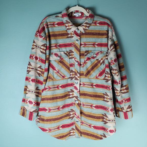 Maurices Jackets & Blazers - Maurices Womens Multicolor Geo Jacquard Mixed Pattern Fleece Shacket Size Medium